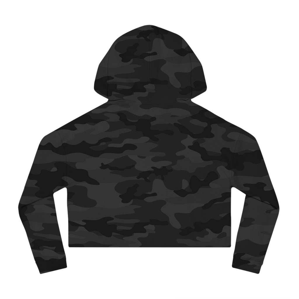 Mama Camo Cropped Hoodie — Women's Black Camo Hooded Sweatshirt