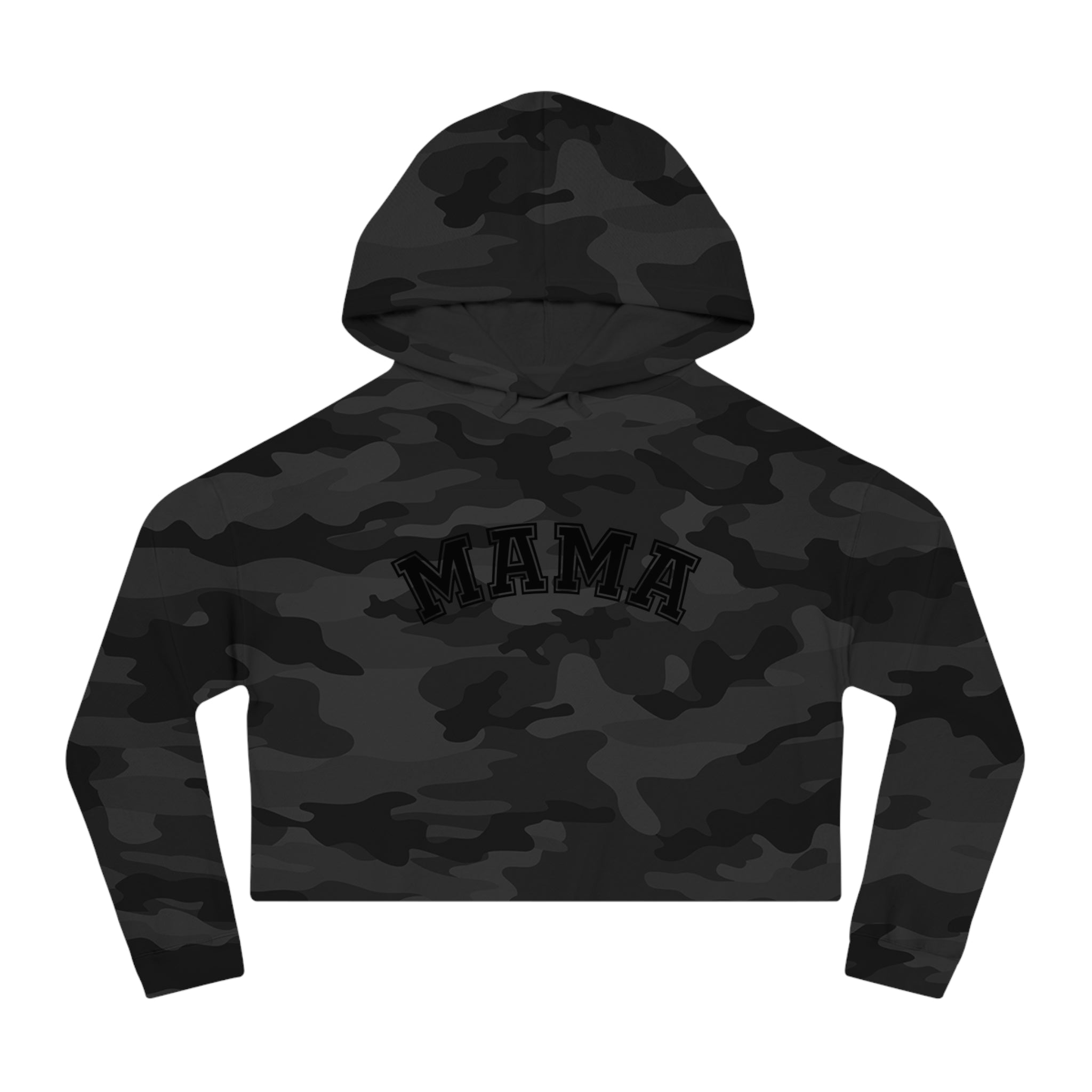 Mama Camo Cropped Hoodie — Women's Black Camo Hooded Sweatshirt