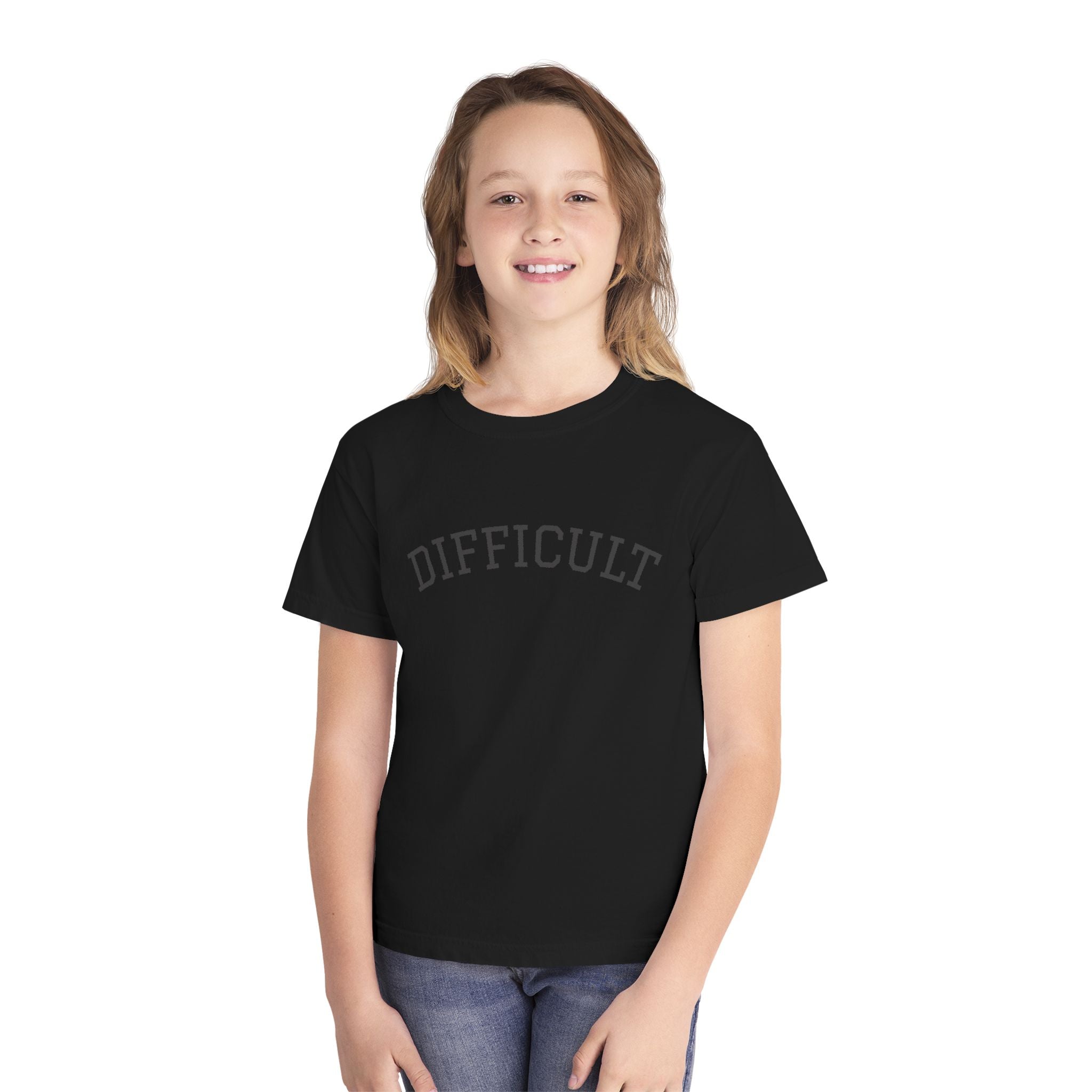 Youth Tee - 'DIFFICULT' Arch Graphic Black Shirt